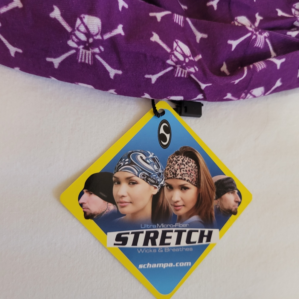 Kawasaki Schampa Doo-Z Mini Coolskin Headband, Purple Skull, NEW - Picture 3 of 6